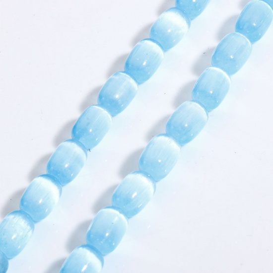Picture of 1 Strand (Approx 32 PCs/Strand) (Grade A) Selenite ( Natural Dyed ) Loose Beads For DIY Charm Jewelry Making Barrel Aqua Blue About 12mm x 8mm, Hole: Approx 1.2mm, 39cm(15 3/8") long