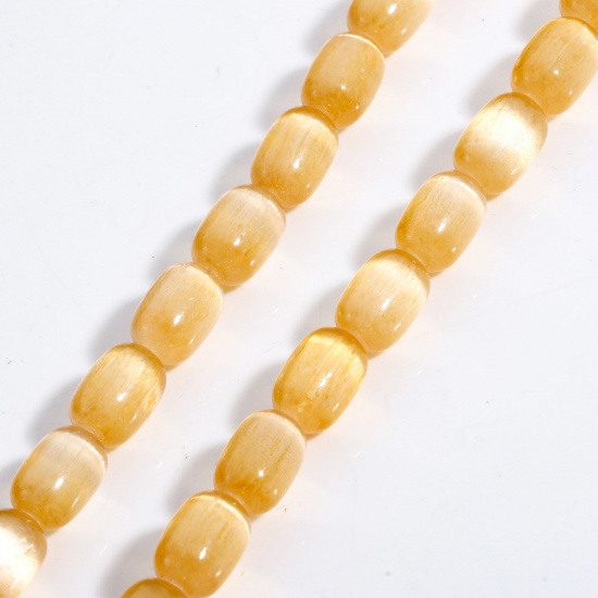 Picture of 1 Strand (Approx 32 PCs/Strand) (Grade A) Selenite ( Natural Dyed ) Loose Beads For DIY Charm Jewelry Making Barrel Orange About 12mm x 8mm, Hole: Approx 1.2mm, 39cm(15 3/8") long
