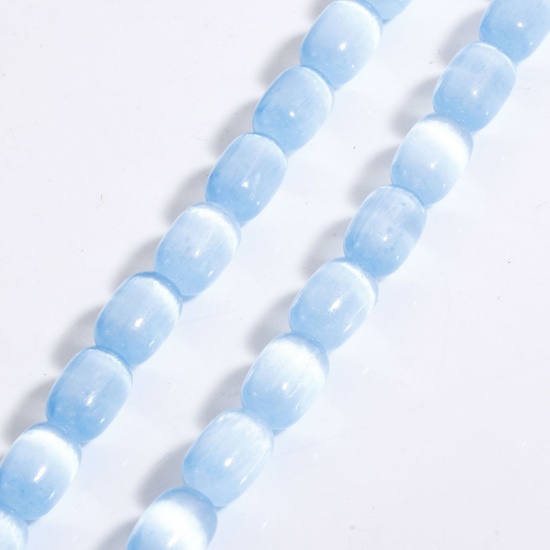 Picture of 1 Strand (Approx 32 PCs/Strand) (Grade A) Selenite ( Natural Dyed ) Loose Beads For DIY Charm Jewelry Making Barrel Blue About 12mm x 8mm, Hole: Approx 1.2mm, 39cm(15 3/8") long