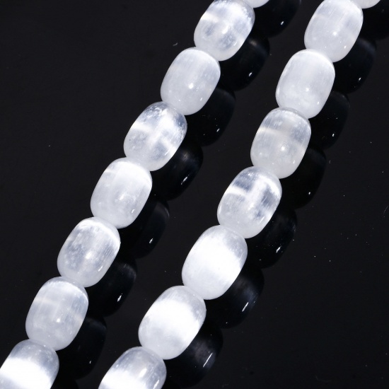 Picture of 1 Strand (Approx 32 PCs/Strand) (Grade A) Selenite ( Natural Dyed ) Loose Beads For DIY Charm Jewelry Making Barrel White About 12mm x 8mm, Hole: Approx 1.2mm, 39cm(15 3/8") long