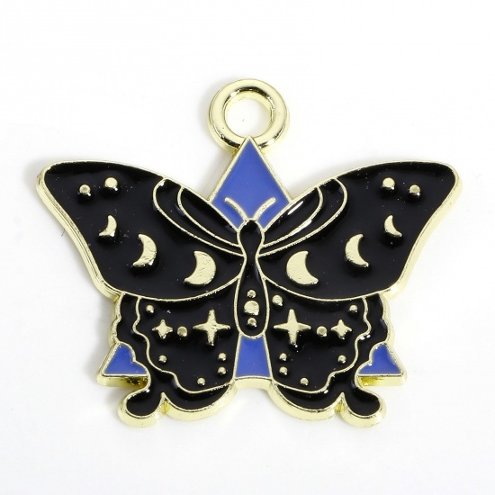 Picture of 10 PCs Zinc Based Alloy Insect Charms Gold Plated Butterfly Animal Moon Star Phases Enamel 25mm x 21mm