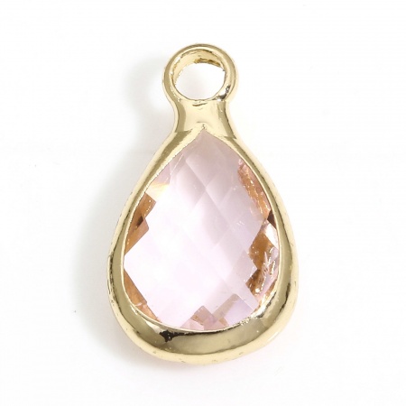 Picture of Brass & Glass Birthstone Charms Gold Plated Multicolor Drop Faceted 14mm x 8mm