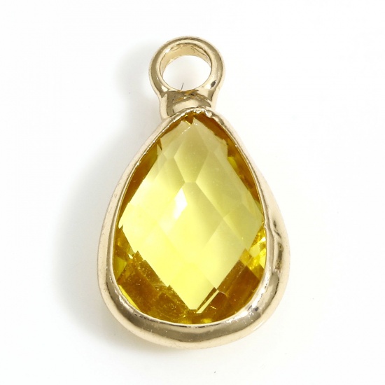 Picture of 5 PCs Brass & Glass November Birthstone Charms Gold Plated Yellow Drop Faceted 14mm x 8mm                                                                                                                                                                     