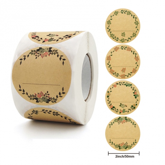 Immagine di 1 Rotolo ( 500 Pz/Serie) Carta Kraft Sigilli Adesivi Etichette Marrone Tondo Ghirlanda 5cm Dia