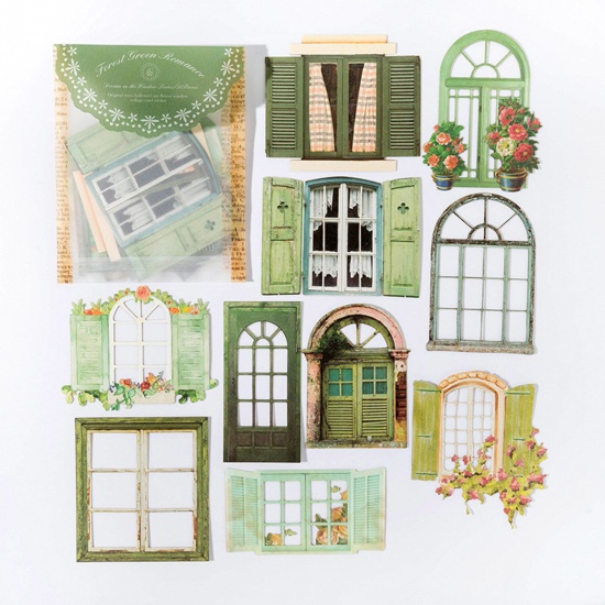 Picture of 1 Set ( 10 PCs/Set) Paper DIY Scrapbook Deco Stickers Green Window