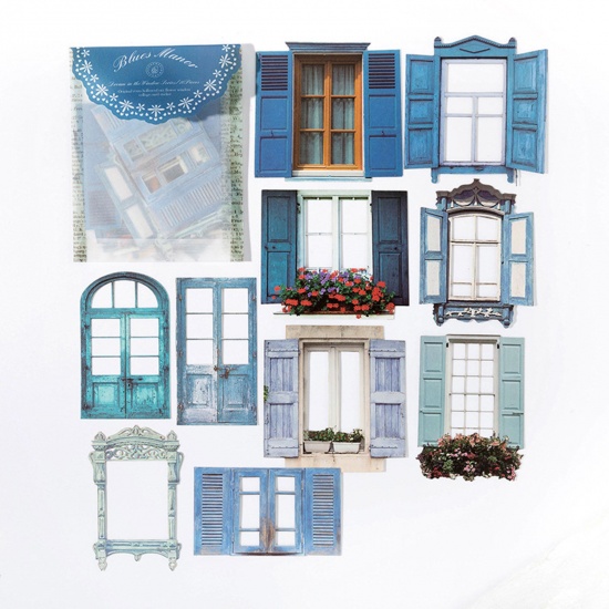 Picture of 1 Set ( 10 PCs/Set) Paper DIY Scrapbook Deco Stickers Blue Window