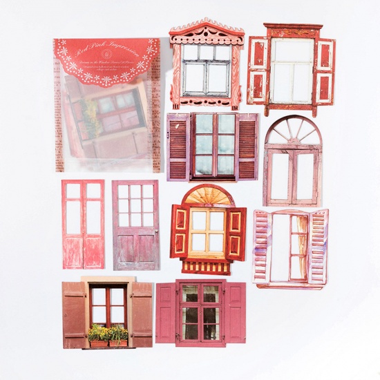 Picture of 1 Set ( 10 PCs/Set) Paper DIY Scrapbook Deco Stickers Pink Window