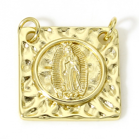 Imagen de 1 Unidad Latón Religión Colgantes Charms Cuadrado 18K Oro Real Chapado Virgen María 22mm x 19mm