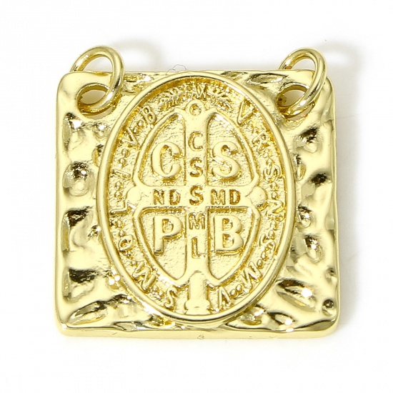 Imagen de 1 Unidad Latón Religión Conectores Dijes Colgantes Cuadrado 18K Oro Real Chapado Medalla de San Benito 22mm x 19mm