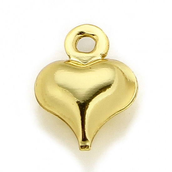 Picture of 1 Piece Brass Valentine's Day Charms 18K Real Gold Plated Heart 3D 9mm x 6mm