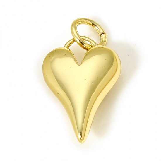 Picture of 1 Piece Brass Valentine's Day Charms 18K Real Gold Plated Heart 3D 18mm x 10mm