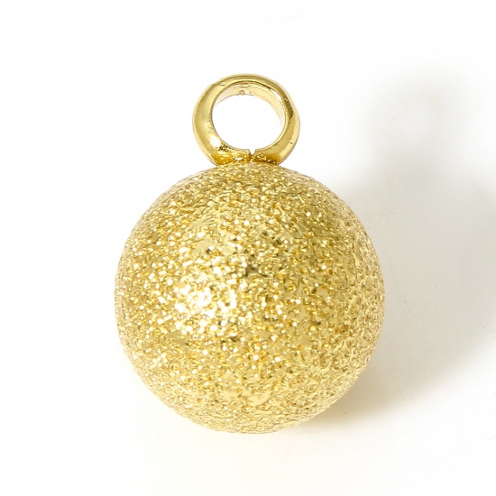 Picture of 1 Piece Brass Charms 18K Real Gold Plated Ball Sparkledust 14mm x 10mm