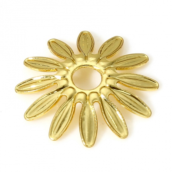 Bild von 10 Stück Messing Perlkappen Blumen 18K Vergoldet (Passt 16mm Perle) 11mm x 11mm                                                                                                                                                                               