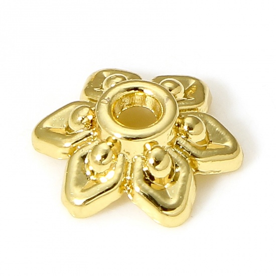 Picture of 10 PCs Brass Beads Caps Flower 18K Real Gold Plated (Fit 14mm Bead) 10mm x 8.5mm                                                                                                                                                                              