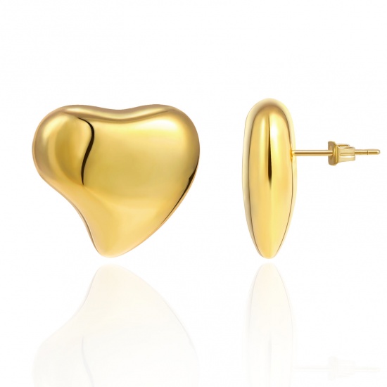 1 ペア エコフレンドリー ファッション おしゃれ バレンタイン・デー リアルゴールドメッキ 304ステンレス鋼 ハート イヤリング 女性のため プレゼント 20mm x 18.5mm、 の画像