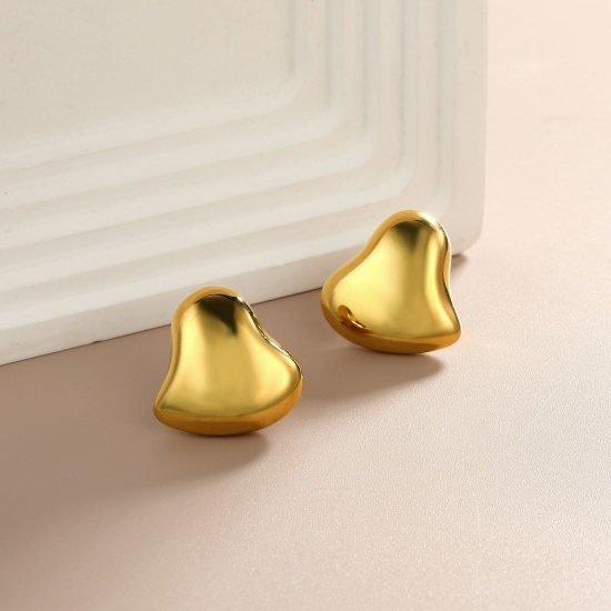 1 ペア エコフレンドリー ファッション おしゃれ バレンタイン・デー リアルゴールドメッキ 304ステンレス鋼 ハート イヤリング 女性のため プレゼント 20mm x 18.5mm、 の画像