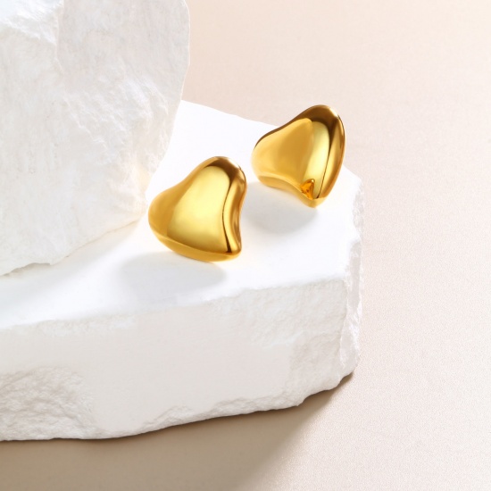 1 ペア エコフレンドリー ファッション おしゃれ バレンタイン・デー リアルゴールドメッキ 304ステンレス鋼 ハート イヤリング 女性のため プレゼント 20mm x 18.5mm、 の画像