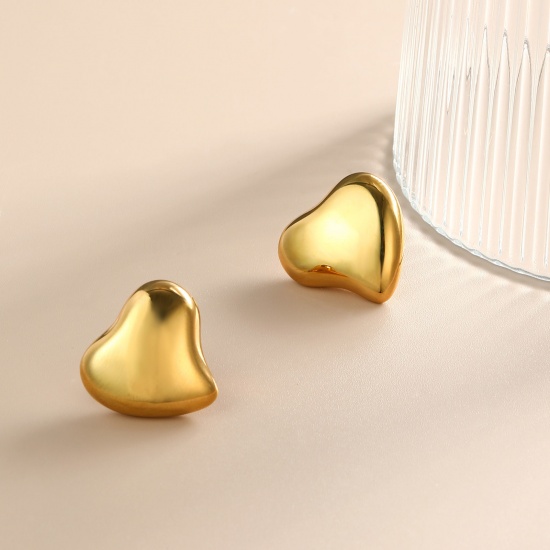 1 ペア エコフレンドリー ファッション おしゃれ バレンタイン・デー リアルゴールドメッキ 304ステンレス鋼 ハート イヤリング 女性のため プレゼント 20mm x 18.5mm、 の画像