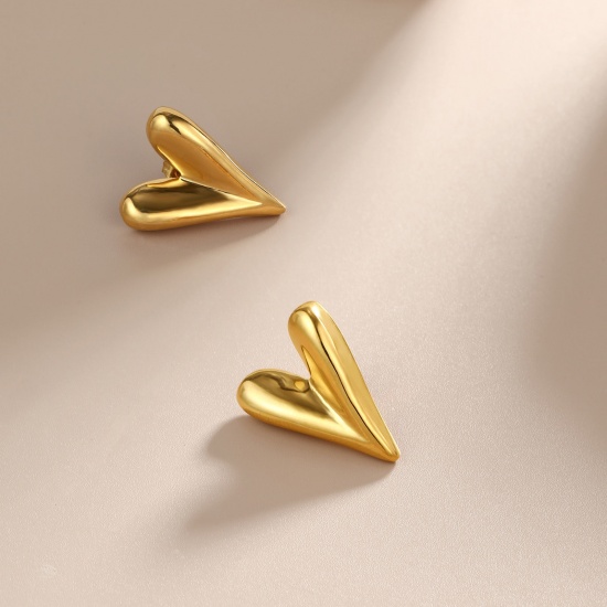 1 ペア エコフレンドリー ファッション おしゃれ バレンタイン・デー リアルゴールドメッキ 304ステンレス鋼 ハート イヤリング 女性のため プレゼント 23mm x 18mm、 の画像