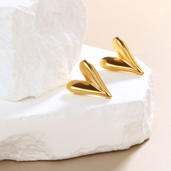 1 ペア エコフレンドリー ファッション おしゃれ バレンタイン・デー リアルゴールドメッキ 304ステンレス鋼 ハート イヤリング 女性のため プレゼント 23mm x 18mm、 の画像