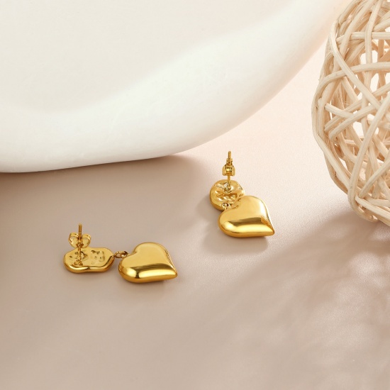 1 ペア エコフレンドリー ファッション おしゃれ バレンタイン・デー リアルゴールドメッキ 304ステンレス鋼 ハート イヤリング 女性のため プレゼント 32.5mm x 16mm、 の画像