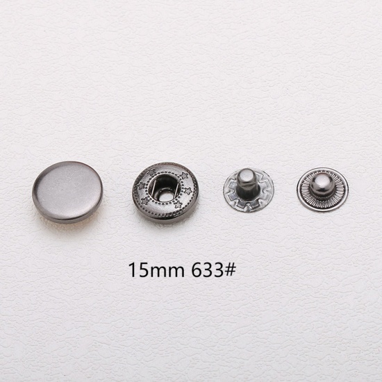 Picture of 10 Sets 633# Brass Metal Snap Fastener Buttons Gunmetal Round 15mm Dia.