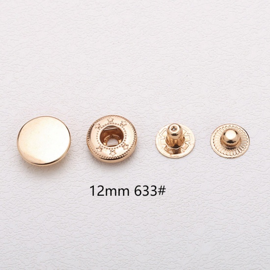 Picture of 10 Sets 633# Brass Metal Snap Fastener Buttons Golden Round 12mm Dia.