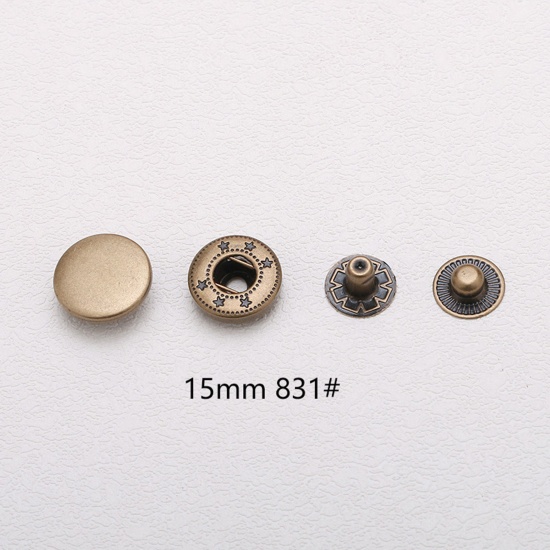 Picture of 10 Sets 831# Brass Metal Snap Fastener Buttons Bronzed Round 15mm Dia.
