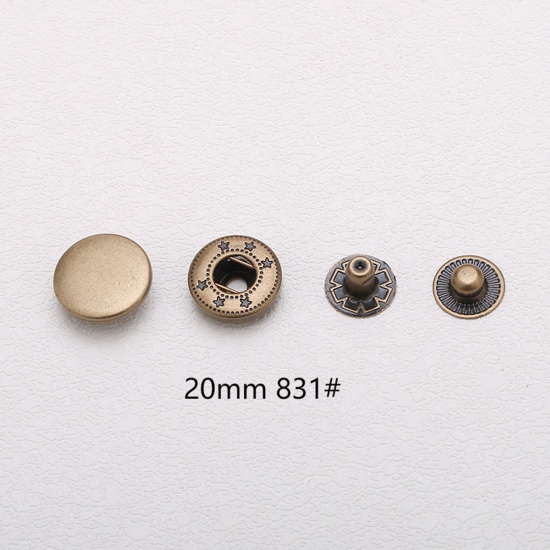 Picture of 10 Sets 831# Brass Metal Snap Fastener Buttons Bronzed Round 20mm Dia.