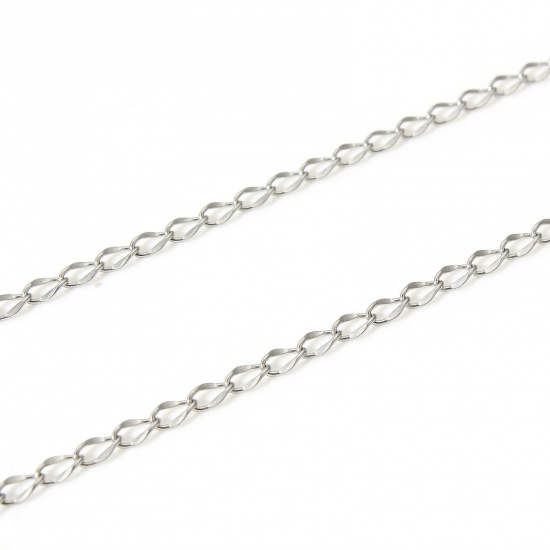 Picture of 1 M Eco-friendly Vacuum Plating 304 Stainless Steel Curb Link Chain For Handmade DIY Jewelry Making Findings Real Platinum Plated 4.5x2.5mm