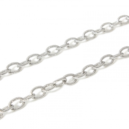 Picture of 1 M (Approx 3.28 Foot) Eco-friendly 304 Stainless Steel Link Cable Chain For Handmade DIY Jewelry Making Findings Spiral Silver Tone 9.5x6.5mm