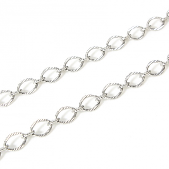 Picture of 1 M Eco-friendly Vacuum Plating 304 Stainless Steel 1:1 Figaro Link Chain For Handmade DIY Jewelry Making Findings Embossing Real Platinum Plated 6.5mm
