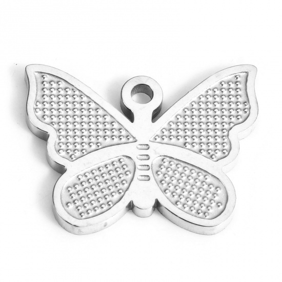 Picture of 1 Piece 304 Stainless Steel Stylish Charms Silver Tone Butterfly Animal Dot 15.5mm x 12mm