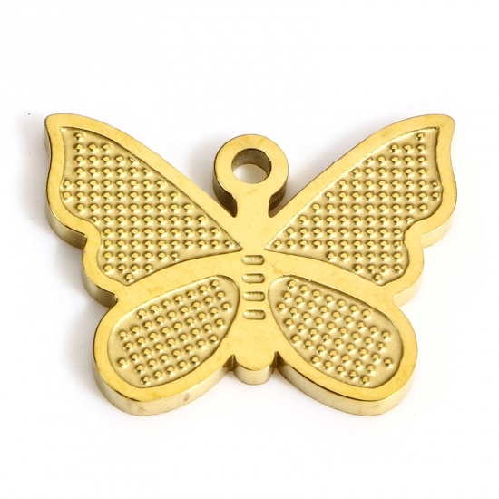 Picture of 1 Piece 304 Stainless Steel Stylish Charms Gold Plated Butterfly Animal Dot 15.5mm x 12mm