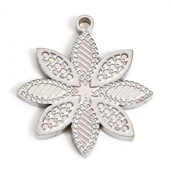 Picture of 1 Piece 304 Stainless Steel Stylish Charms Silver Tone Flower Dot 18.5mm x 16.5mm
