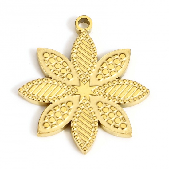 Picture of 1 Piece 304 Stainless Steel Stylish Charms Gold Plated Flower Dot 18.5mm x 16.5mm