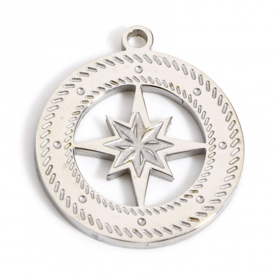 Picture of 1 Piece 304 Stainless Steel Stylish Charms Silver Tone Circle Ring Star 18.5mm x 16.5mm