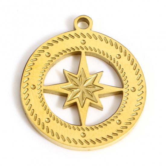 Picture of 1 Piece 304 Stainless Steel Stylish Charms Gold Plated Circle Ring Star 18.5mm x 16.5mm
