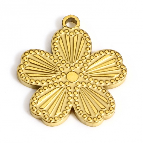 Picture of 1 Piece 304 Stainless Steel Stylish Charms Gold Plated Flower Streak 18mm x 16mm