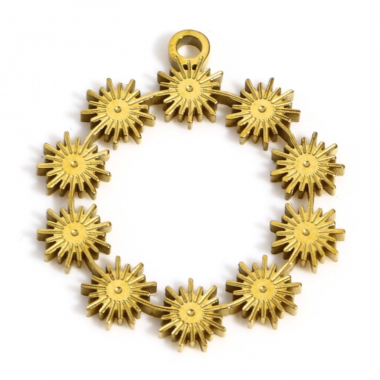 Picture of 1 Piece 304 Stainless Steel Stylish Charms Gold Plated Circle Ring Sunflower 24mm x 21.5mm