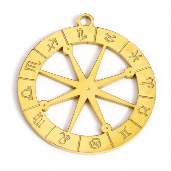 Picture of 1 Piece 304 Stainless Steel Stylish Pendants Gold Plated Clock Constellation 30.5mm x 28mm