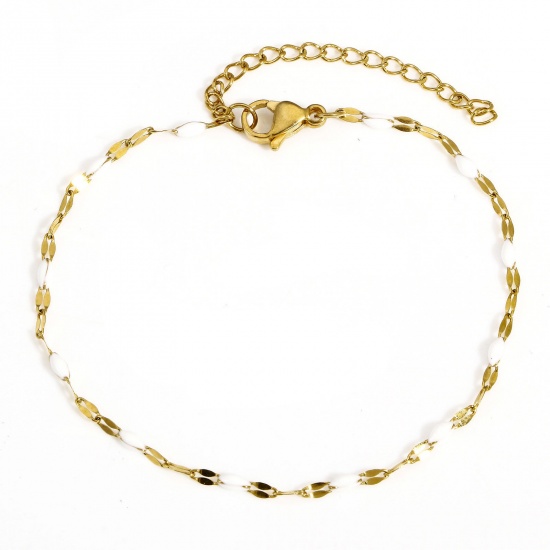 Picture of 1 Piece Eco-friendly PVD Vacuum Plating 304 Stainless Steel Lips Chain Bracelets Gold Plated White 17.5cm(6 7/8") long