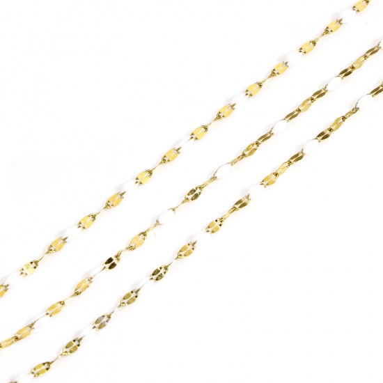 Picture of 1 M Vacuum Plating 304 Stainless Steel Lips Chain For Handmade DIY Jewelry Making Findings Gold Plated White 3mm