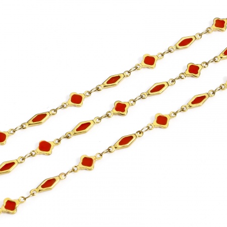 Picture of 1 M (Approx 3.28 Foot) Eco-friendly PVD Vacuum Plating 304 Stainless Steel Double-sided Enamel Handmade Link Chain For Handmade DIY Jewelry Making Findings Geometric 18K Gold Plated Red 6mm