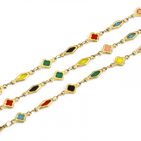 Picture of 1 M (Approx 3.28 Foot) Eco-friendly PVD Vacuum Plating 304 Stainless Steel Double-sided Enamel Handmade Link Chain For Handmade DIY Jewelry Making Findings Geometric 18K Gold Plated Multicolor 6mm
