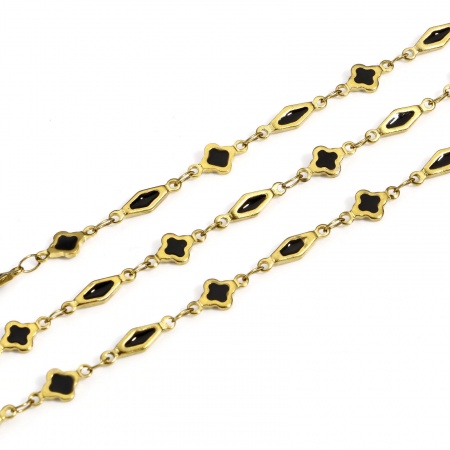 Picture of 1 M (Approx 3.28 Foot) Eco-friendly PVD Vacuum Plating 304 Stainless Steel Double-sided Enamel Handmade Link Chain For Handmade DIY Jewelry Making Findings Geometric 18K Gold Plated Black 6mm