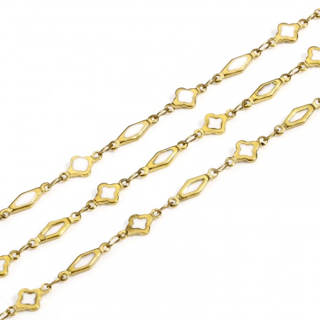 Picture of 1 M Vacuum Plating 304 Stainless Steel Double-sided Enamel Handmade Link Chain For Handmade DIY Jewelry Making Findings Geometric 18K Gold Plated 6mm