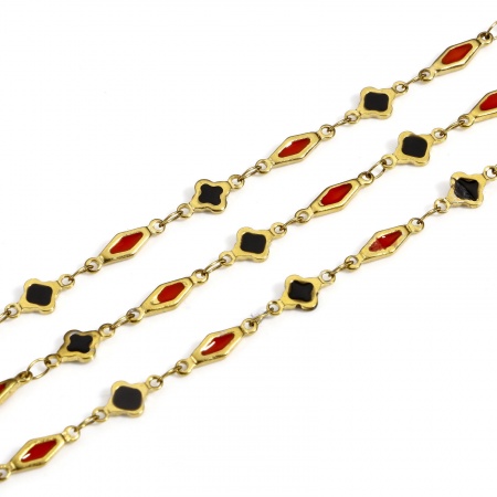Picture of 1 M (Approx 3.28 Foot) Eco-friendly PVD Vacuum Plating 304 Stainless Steel Double-sided Enamel Handmade Link Chain For Handmade DIY Jewelry Making Findings Geometric 18K Gold Plated Black & Red 6mm