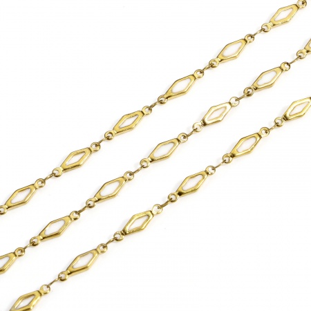 Picture of 1 M (Approx 3.28 Foot) Eco-friendly PVD Vacuum Plating 304 Stainless Steel Double-sided Enamel Handmade Link Chain For Handmade DIY Jewelry Making Findings Rhombus 18K Gold Plated White 4mm