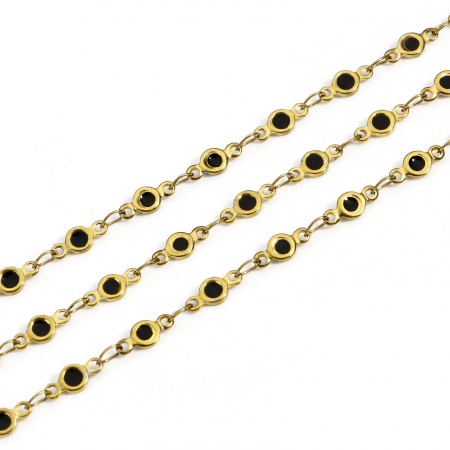 Picture of 1 M (Approx 3.28 Foot) Eco-friendly PVD Vacuum Plating 304 Stainless Steel Double-sided Enamel Handmade Link Chain For Handmade DIY Jewelry Making Findings Round 18K Gold Plated Black 4mm